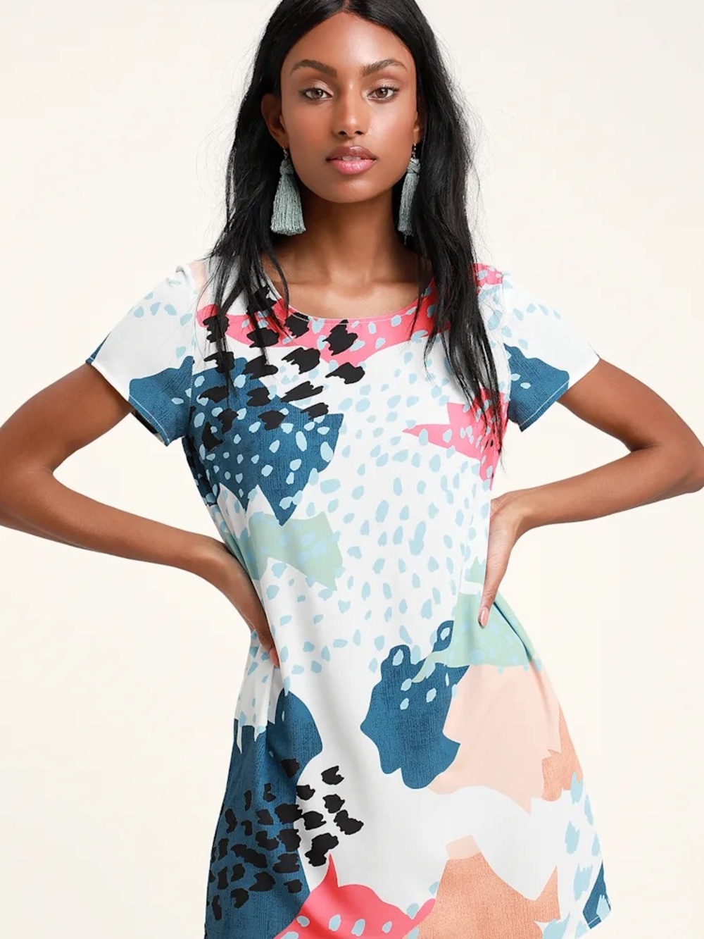 MINKPINK Multicolor Abstract Short Sleeve Dress